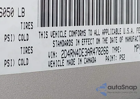 2010 Dodge Grand Caravan Se z USA, uszkodzony, nr VIN 2D4RN4DE3AR478266